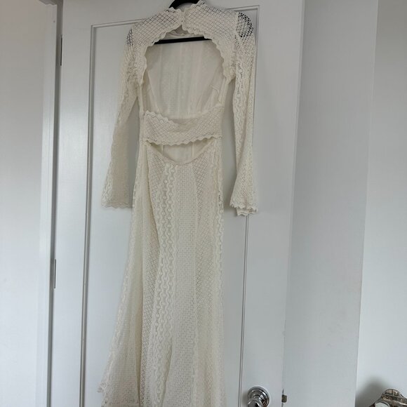 NWT Reiss Aspen Heavy Lace Midi Dress Sz 8 in White Bell Sleeves Cut-out Back - Picture 10 of 12
